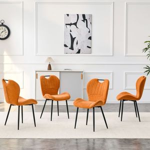 Set di 4 Sedie da Pranzo in Tessuto Arancione con Maniglia Integrata, Telaio in Metallo Nero e Piedini Regolabili per Uso Domestico - Product Image 6