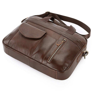 Bolsos para Portátil Unisex de Cuero Marrón, Costuras Premium, Compartimento Principal Espacioso, Estilo Casual, Cierre de Cremallera Impermeable, Panel Solar - Product Image 3
