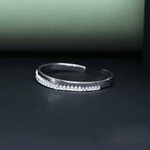 925 Silver Cuff <b>Bracelet</b> Princess Cut Crystal Rhodium Plated Minimalist Design Unisex Everyday Wear - Product Image 1