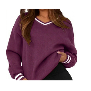 Sudadera de Cuello en V Extra Grande para Mujer de Alta Calidad de KUZAN Enterprises, Color Sólido, Manga Larga, 100% Algodón Tejido, Informal para Otoño - Product Image 4
