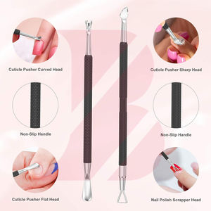 Juego de Empujadores de Cutículas de Acero Inoxidable con Mango Antideslizante Negro, Herramientas Profesionales de Doble Punta para el Cuidado de las Uñas, Venta al Por Mayor - Product Image 5