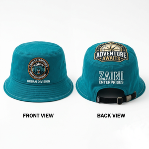 Chapeau Bob Homme en Sergé de Coton Premium 300 GSM Teal avec Broderie Personnalisée, Écusson Tissé et Logo Sérigraphié – Casquette d'Extérieur Ajustable - Product Image 1