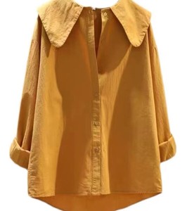 Blusa con cuello para mujer, corte holgado, manga tres cuartos, algodón, informal, primavera, verano, color liso - Product Image 5