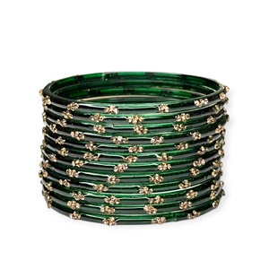 Highest Selling Raindrop Mehendi Green Kashmiri Glass Bangles <b>Set</b> Gold Plated Wedding Occasion for Bulk Jewellery Suppliers - Product Image 2