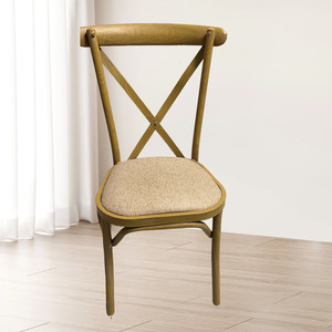 Modern Vintage Wood-Look Metal <b>Dining</b> <b>Chair</b> with X-Back and Fabric Seat for Living Room Bedroom Apartment Hotel - Product Image 3