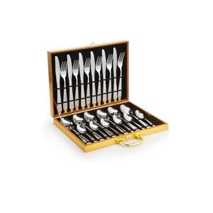 Ensemble de couverts en acier inoxydable de qualité supérieure, 24 pièces, kit de couverts de luxe dans un coffret en bois, pour cadeau de mariage, restaurant, usage domestique - Product Image 1