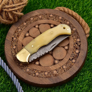 Damascus Steel Industrial Grade <b>Drop</b> Point Folding Knife Wood Handle <b>Back</b> Lock Opening Survival Knife OEM ODM 3-Year Warranty - Product Image 5