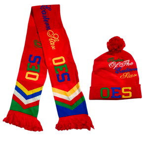 Eastern Star OES Embroidered <b>Scarf</b> And Hat Set <b>Red</b> Acrylic Winter Wear Adult 2 Piece - Product Image 1