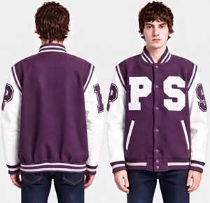 Chaqueta universitaria azul marino para hombre, cuerpo de lana gruesa, mangas de cuero en contraste, botones a presión, estilo retro, proveedor de abrigos tipo letterman. - Product Image 4