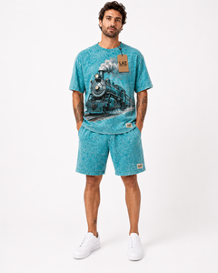 Best Fashion Men Acid Wash Sumer <b>set</b> Casual Wear High Waist Solid Color 100% Cotton Breathable Quick Dry Summerset Low MOQ - Product Image 1