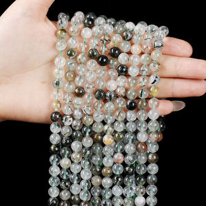 AAMNA GEMS <b>Top</b> Grade Wholesale 3A Natural Green Rutilated Quartz Loose Beads Healing <b>Crystal</b> for DIY Jewelry Bracelets Making - Product Image 2