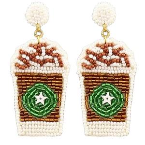 Broderie à la main perlée perles de rocaille à la mode nouvel an balancent cerceau déclaration boucles d'oreilles - Product Image 2