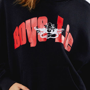 เสื้อฮู้ดดี้สีดำขนาดใหญ่สำหรับผู้หญิง พิมพ์ลาย "Boys Lie" สีแดง พร้อมลายกราฟิกคิวปิดที่กระเป๋าหน้า ทรงปกติ เหมาะสำหรับใส่ในฤดูใบไม้ร่วง - Product Image 6