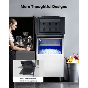 Attrezzatura di Refrigerazione per Cucine Commerciali, Macchina per il Ghiaccio in Acciaio Inox con Contenitore di Stoccaggio, Capacità 250 LBS, Caratteristiche Antiscivolo Regolabili - Product Image 5