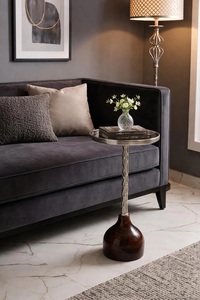 Luxury Cast Aluminum <b>Bar</b> <b>Table</b> Hammered Stem Round Tray Top Solid Base Antique Finish Durable Build Stylish Contemporary Accent - Product Image 2