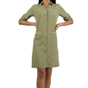 Robe bleu marine pour femmes, en coton et polyester, avec boutons sur le devant, poches, respirante, uniforme pour salon de beauté, spa, vêtements de travail - Product Image 5