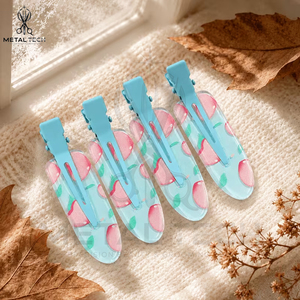 Lot de pinces à cheveux professionnelles en acrylique imprimées personnalisées, sans plis, pour salon de coiffure et maquillage, barrettes de sectionnement type bec de canard - Product Image 3