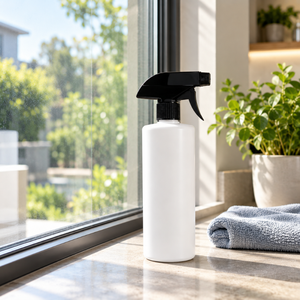 White Cylinder Plastic <b>Spray</b> Bottle With <b>Black</b> Pump Sprayer Head Household Use HDPE Material - Product Image 3