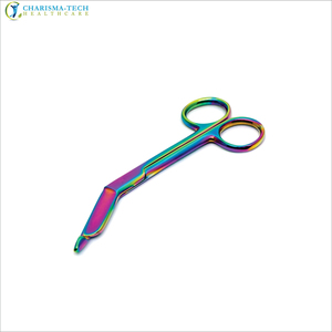 Ciseaux à pansements multicolores de qualité supérieure 14cm 18cm en acier inoxydable arc-en-ciel avec revêtement plasma, instruments chirurgicaux et infirmiers CE ISO - Product Image 1