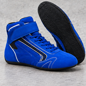 Bottes moto montantes bleues en cuir véritable, longueur cheville, avec fermeture auto-agrippante, légères, respirantes, semelle extérieure en caoutchouc, semelle intermédiaire en EVA, bout fermé, toutes tailles - Product Image 2