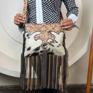 2025 Personalize <b>Tooled</b> <b>Leather</b> Western Cowgirl Fringe Crossbody Bag for Women's Hair on Cowhide <b>Leather</b> Floral Shoulder Handbag - Product Image 4