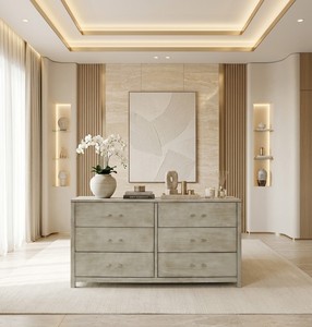 Modern <b>6</b> <b>Drawer</b> Solid Wood Dresser in Gray Panel Design for Bedroom Minimalist Style Freestanding Vietnam Storage Furniture - Product Image 2