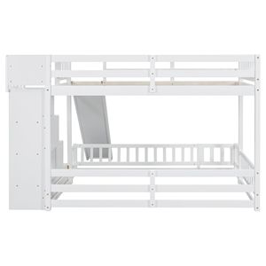 White Pine <b>Solid</b> <b>Wooden</b> Twin Over Full <b>Bunk</b> <b>Bed</b> with Slide Storage Staircase and Safety Guardrails Kids' <b>Beds</b> - Product Image 6