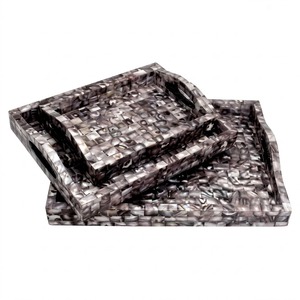 Plateau de service hexagonal de luxe fait main avec incrustation de nacre, motif mosaïque nid d'abeille moderne, pour la décoration de la maison et des hôtels - Product Image 6