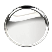 Assiette de service ronde en acier inoxydable poli, durable, en métal argenté