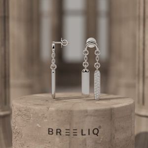 Pendientes de Cadena con Barra de Diamantes Redondos en Oro Blanco Sólido de 14K, Elegantes Pendientes Colgantes con Diamantes Pavé, Joyería Fina de Lujo para Regalo - Product Image 3