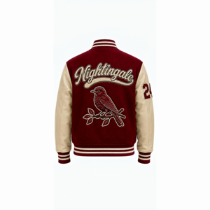 เสื้อแจ็คเก็ตเบสบอลแบบ Varsity ปักลายเชนิลล์ตามสั่ง ระบายอากาศได้ดีสำหรับฤดูหนาว พร้อมโลโก้ด้านหน้า แขนเสื้อหนังผสมขนสัตว์แบบกำหนดเอง - Product Image 4