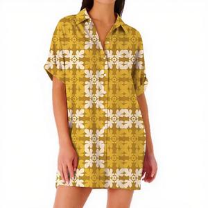 Camisa de Manga Corta para Mujer, Cuello Camisero, Tela de Rayón, Estilo Hawaiano Aloha - Product Image 1