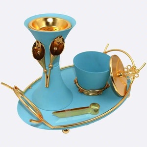 Ensemble brûleur d'encens métallique motif bois royal, encensoir sphérique et flacon de parfum en verre, allume-gaz miroir - Product Image 3