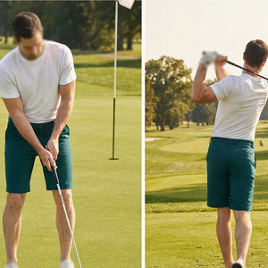 Shorts de golf tendance SH Logo pour hommes, en tissu polyester doux pour la peau, fermeture à boutons, poche, shorts de golf d'été - Product Image 6