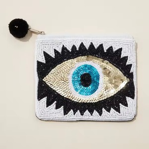Handmade Cotton Beaded Coin <b>Purse</b> Bohemian Style for Flower Pattern Zipper Closure Mini Size Unisex Polyester Wrist Strap - Product Image 4