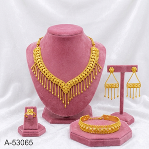 Indian Wedding Gold Tone Jewelry Set with Choker Necklace Dangle Earrings and Bracelet - Product Image 5