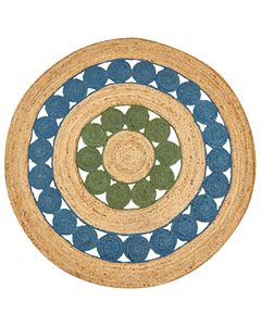 พรมปูพื้นทรงกลมลายสแกลลอป ทำจากป่านปอกระเจาธรรมชาติ 100% ถักทอด้วยมือ สไตล์โบโฮ ฟาร์มเฮาส์ เป็นมิตรกับสิ่งแวดล้อม ขนาดสั่งทำได้ - Product Image 1