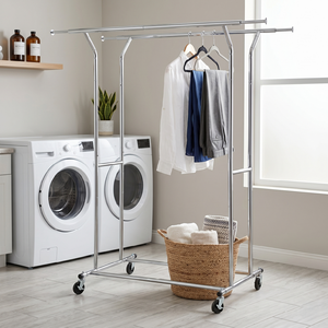 Porte-vêtements en métal sur roulettes, réglable en hauteur, design minimaliste, pour armoire - Product Image 1