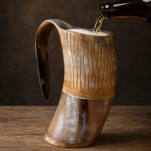 Chope à boire en corne de buffle authentique, classique, faite à la main, avec poignée (650 ml) - Product Image 2