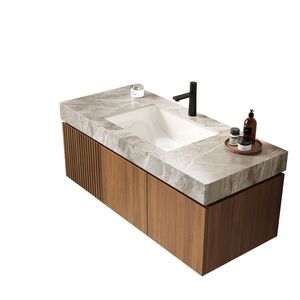 Mobile bagno MURI 48 pollici grigio chiaro con lavabo, pensile a parete in compensato con 2 ante in legno sinterizzato - Product Image 3
