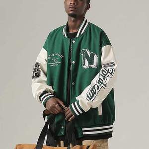 Men's Women's Vintage Streetwear College Woolen Varsity <b>Jacket</b> Rib Knitted Zipper <b>Smart</b> <b>Casual</b> Baseball Bomber Stand Front - Product Image 1