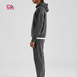 Conjunto Deportivo Personalizado para Hombre con Pedrería, Estilo Moderno, Sudadera con Capucha y Pantalones de Corte Regular, Cómodo, a la Moda, Invierno, 100% Algodón, Transpirable, Casual - Product Image 2