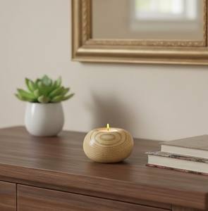 Portavelas redondo de madera, perfecto para decoración del hogar, mesas de comedor, espacios de meditación - Product Image 2