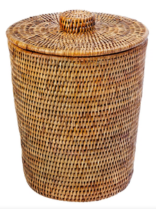 Panier de rangement rond en rotin avec couvercle, style bohème, motif floral, en fibres végétales, fait main, multifonctionnel, décoratif - Product Image 3