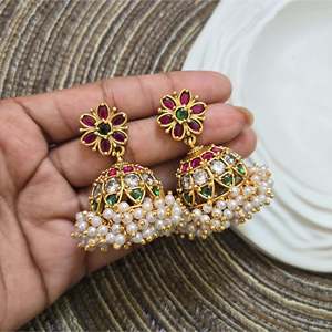 Kemp Gold-Plated Drop Earrings with Cluster Pearl and Moissanite - Product Image 6