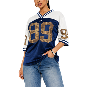 Oversized Women's American Football Jersey Color Block Mesh Streetwear Camo Number Graphic <b>Top</b> Mesh Boxy Shirts Sports Camo USA - Product Image 1