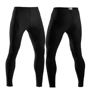 Leggings de compression longs pour hommes, noirs unis, en Spandex et Nylon, avec taille élastique, pour l'entraînement et le fitness - Product Image 2