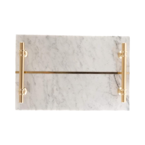 Bandeja de Mármol Natural de Lujo con Asas Metálicas, Organizador de Baño para Cosméticos, Joyas, Perfumes, Decoración de Encimera - Product Image 1