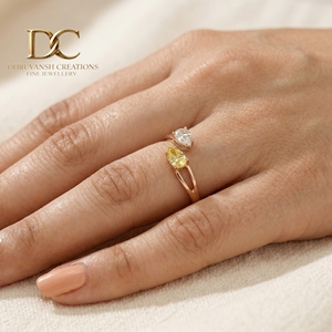Bague ajustable en or jaune massif 14 carats avec diamant de laboratoire et saphir jaune, certifiée IGI, bijoux pour femmes - Product Image 5