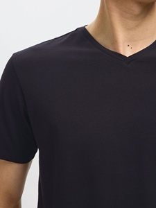 Bamboo Fiber <b>V</b> Neck Top Soft Smooth Fabric Elastic Slim <b>Fit</b> Lightweight Breathable Comfort Casual Everyday Wear Premium - Product Image 3